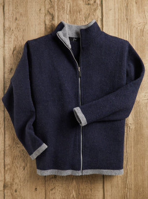 Navy Felted Wool Cardigan