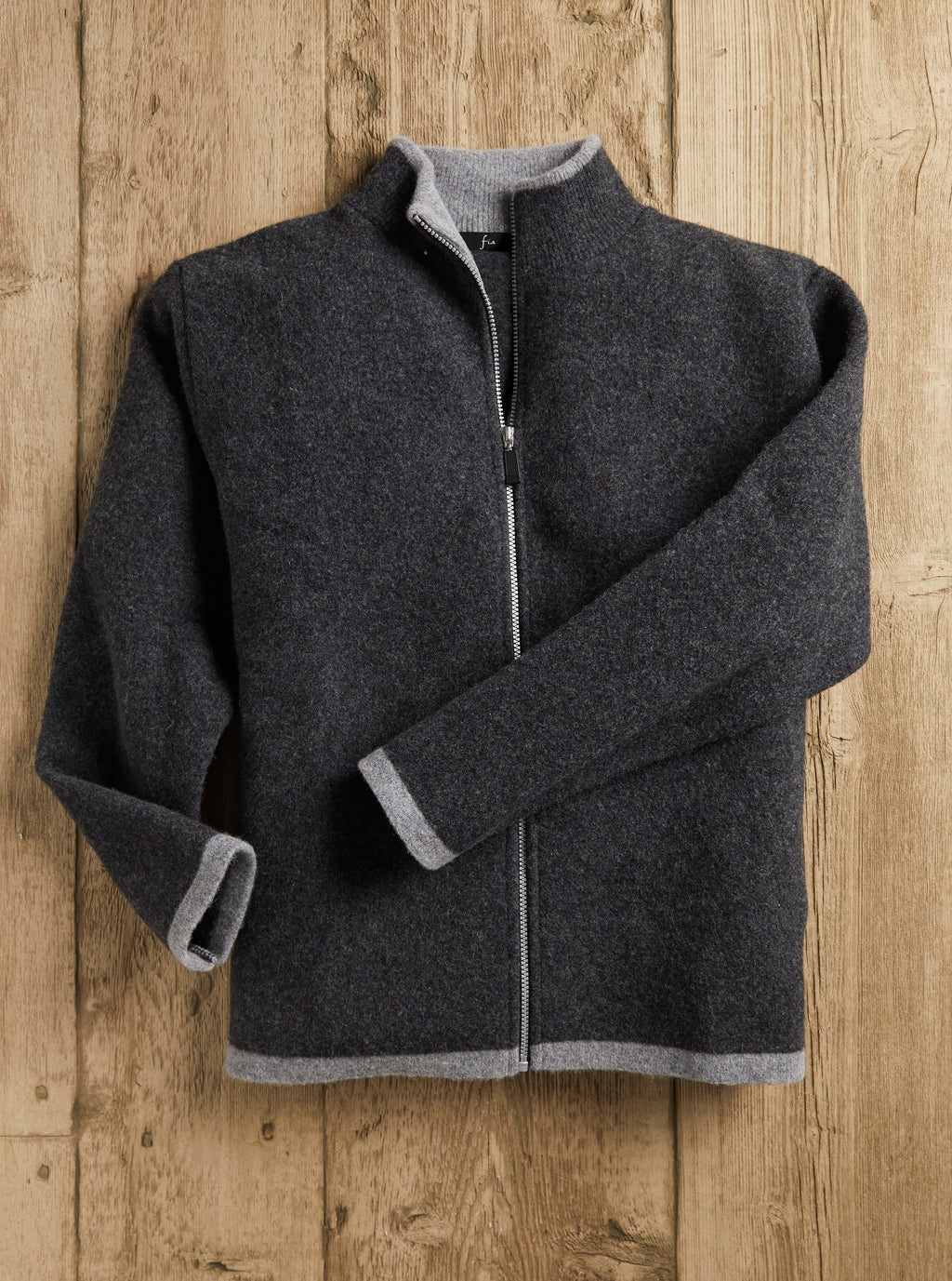 Charcoal Felted Wool Zip Cardigan